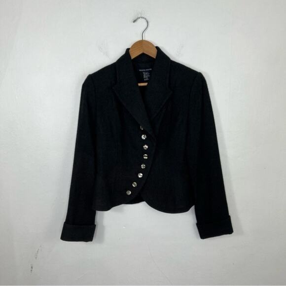 BOSTON PROPER FITTED CROPPED WOOL BLEND GRAY BLAZER ALABASTER BUTTONS Size 4 - Picture 1 of 11